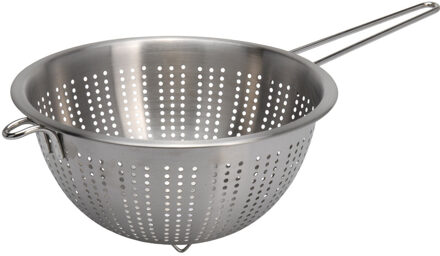 Excellent Houseware Vergiet/zeef - zilver - met handvat - 24 x 13 cm - RVS - keukenzeef - keukenvergiet
