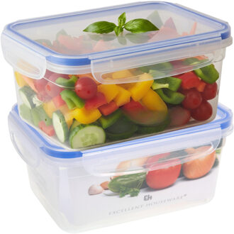 Excellent Houseware Vershoudbakje - 2x - 1100 ml - transparant - kunststof - 18,8 x 13 x 8,7 cm - Luchtdicht afgesloten