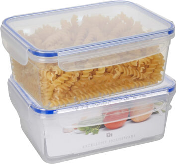 Excellent Houseware Vershoudbakje - 2x - 2200 ml - transparant - kunststof - 23 x 16 x 9,5 cm - Luchtdicht afgesloten