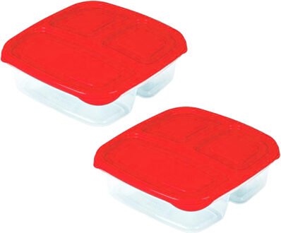 Excellent Houseware Vershoudbakje - 2x - 3-vaks - 1,2L - meal prep - herbruikbaar - rood
