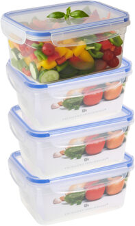 Excellent Houseware Vershoudbakje - 4x - 1100 ml - transparant - kunststof - 18,8 x 13 x 8,7 cm - Luchtdicht afgesloten