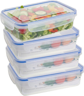 Excellent Houseware Vershoudbakje - 4x - 1400 ml - transparant - kunststof - 23 x 16 x 6,5 cm - Luchtdicht afgesloten