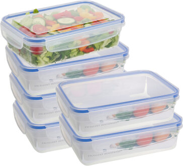 Excellent Houseware Vershoudbakje - 6x - 1400 ml - transparant - kunststof - 23 x 16 x 6,5 cm - Luchtdicht afgesloten