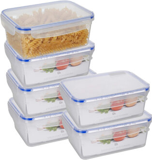 Excellent Houseware Vershoudbakje - 6x - 2200 ml - transparant - kunststof - 23 x 16 x 9,5 cm - Luchtdicht afgesloten
