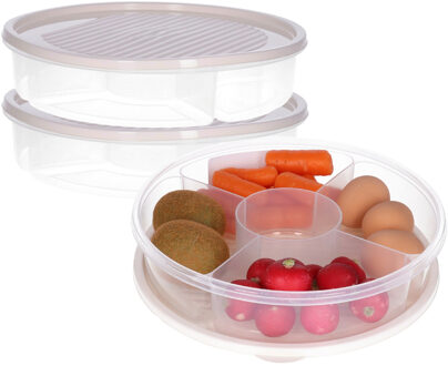 Excellent Houseware Vershoudbakje/bewaarbakje - 2x - luchtdicht - 5 vakjes - creme wit - kunststof - 2 liter