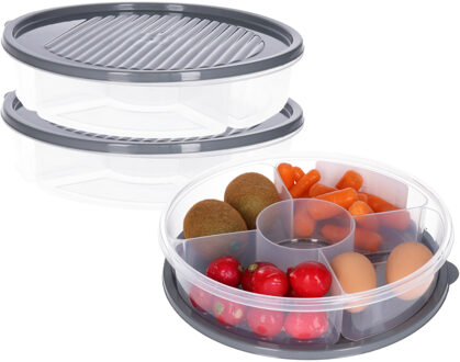 Excellent Houseware Vershoudbakje/bewaarbakje - 2x - luchtdicht - 5 vakjes - donkergrijs - kunststof - 2 liter