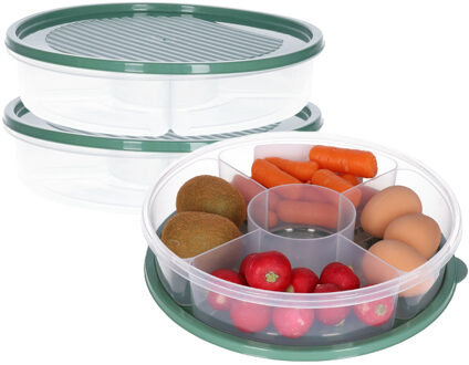 Excellent Houseware Vershoudbakje/bewaarbakje - 2x - luchtdicht - 5 vakjes - donkergroen - kunststof - 2 liter