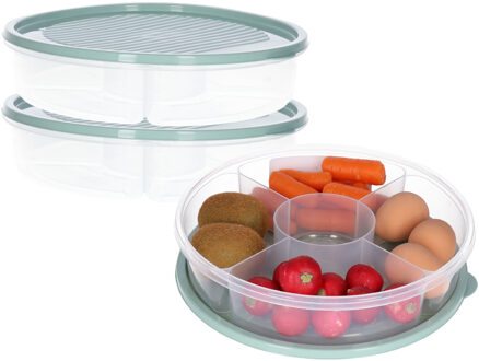 Excellent Houseware Vershoudbakje/bewaarbakje - 2x - luchtdicht - 5 vakjes - lichtgroen - kunststof - 2 liter