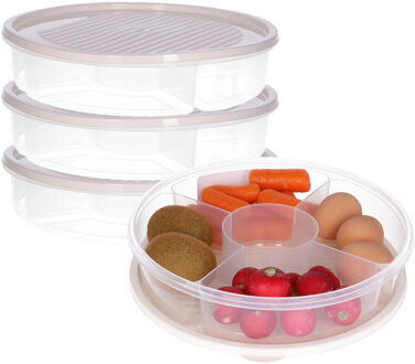 Excellent Houseware Vershoudbakje/bewaarbakje - 3x - luchtdicht - 5 vakjes - creme wit - kunststof - 2 liter