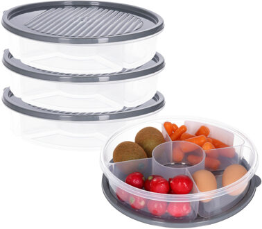 Excellent Houseware Vershoudbakje/bewaarbakje - 3x - luchtdicht - 5 vakjes - donkergrijs - kunststof - 2 liter