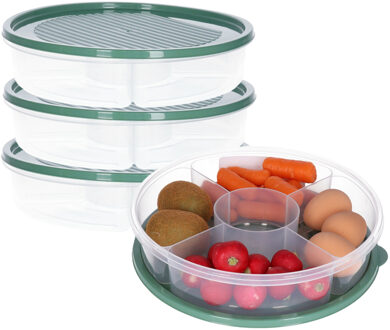 Excellent Houseware Vershoudbakje/bewaarbakje - 3x - luchtdicht - 5 vakjes - donkergroen - kunststof - 2 liter
