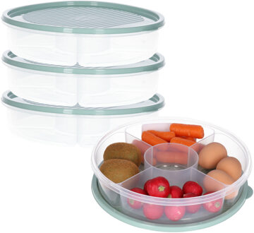 Excellent Houseware Vershoudbakje/bewaarbakje - 3x - luchtdicht - 5 vakjes - lichtgroen - kunststof - 2 liter