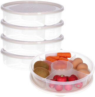 Excellent Houseware Vershoudbakje/bewaarbakje - 4x - luchtdicht - 5 vakjes - creme wit - kunststof - 2 liter