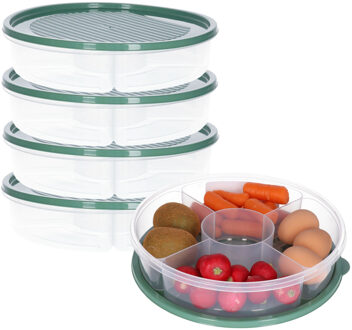 Excellent Houseware Vershoudbakje/bewaarbakje - 4x - luchtdicht - 5 vakjes - donkergroen - kunststof - 2 liter