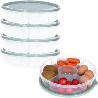 Excellent Houseware Vershoudbakje/bewaarbakje - 4x - luchtdicht - 5 vakjes - lichtgroen - kunststof - 2 liter