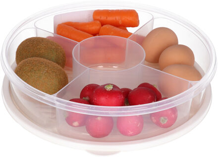 Excellent Houseware Vershoudbakje/bewaarbakje - luchtdicht - 5 vakjes - creme wit - kunststof - 2 liter