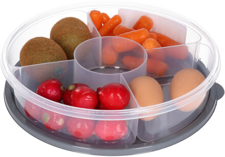 Excellent Houseware Vershoudbakje/bewaarbakje - luchtdicht - 5 vakjes - donkergrijs - kunststof - 2 liter