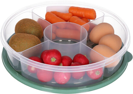 Excellent Houseware Vershoudbakje/bewaarbakje - luchtdicht - 5 vakjes - donkergroen - kunststof - 2 liter