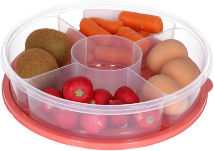 Excellent Houseware Vershoudbakje/bewaarbakje - luchtdicht - 5 vakjes - koraalrood - kunststof - 2 liter