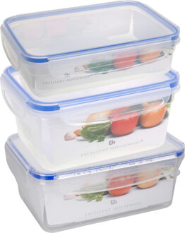 Excellent Houseware Vershoudbakje - transparant - kunststof - set 3x - Luchtdicht afgesloten