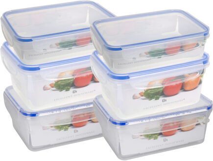 Excellent Houseware Vershoudbakje - transparant - kunststof - set 6x - Luchtdicht afgesloten