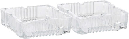 Excellent Houseware Vierkante glazen transparante asbak - 2x stuks - 10 x 10 x 4 cm