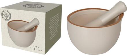 Excellent Houseware Vijzel en mortel aardewerk Ø12,7cm wit