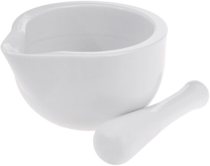 Excellent Houseware Vijzel - met stamper - wit - 11 x 10 cm - porselein - kruiden specerijen vermalen