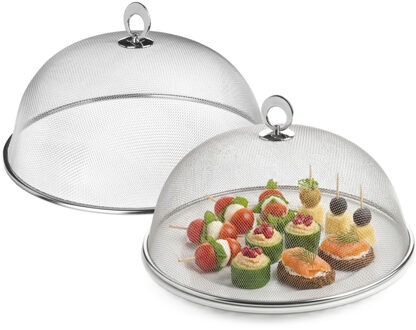 Excellent Houseware Vliegenkap - 2x - Voedselkap - RVS - rond - D30 cm - Eten/voedsel beschermen