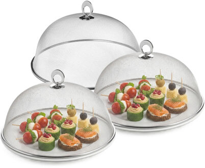 Excellent Houseware Vliegenkap - 3x - Voedselkap - RVS - rond - D30 cm - Eten/voedsel beschermen