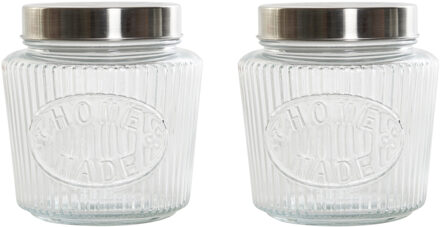 Excellent Houseware voedsel voorraadpot - Set van 2x stuks - bewaarpot - 1500 ml - glas - met metale