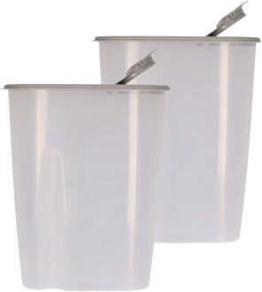 Excellent Houseware Voedselcontainer strooibus - 2x - grijs - 2,2 liter - kunststof - 20 x 9,5 x 23,5 cm - Voorraadpot Transparant