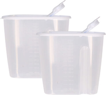 Excellent Houseware Voedselcontainer strooibus - 2x - wit - 1,5 liter - kunststof - 19,5 x 9,5 x 17 cm - Voorraadpot Blauw