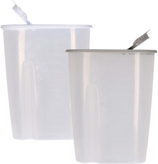 Excellent Houseware Voedselcontainer strooibus - grijs en wit - 2,2 liter - kunststof - 20 x 9,5 x 23,5 cm - Voorraadpot