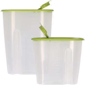 Excellent Houseware Voedselcontainer strooibus - groen - 1,5 en 2,2 liter - kunststof - Voorraadpot