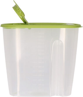 Excellent Houseware Voedselcontainer strooibus - groen - 1,5 liter - kunststof - 19,5 x 9,5 x 17 cm - Voorraadpot Transparant