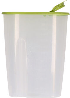 Excellent Houseware Voedselcontainer strooibus - groen - 2,2 liter - kunststof - 20 x 9,5 x 23,5 cm - Voorraadpot Transparant