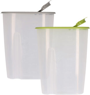 Excellent Houseware Voedselcontainer strooibus - groen en grijs - 2,2 liter - kunststof - 20 x 9.5 x 23.5 cm - Voorraadpot