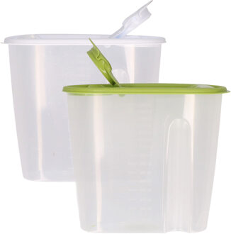 Excellent Houseware Voedselcontainer strooibus - groen en wit - 1,5 liter - kunststof - 19 x 9,5 x 17 cm - Voorraadpot