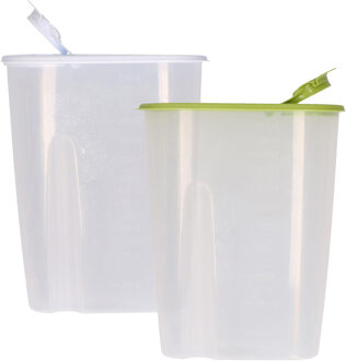 Excellent Houseware Voedselcontainer strooibus - groen en wit - 2,2 liter - kunststof - 20 x 9.5 x 23.5 cm - Voorraadpot