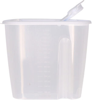 Excellent Houseware Voedselcontainer strooibus - wit - 1,5 liter - kunststof - 19,5 x 9,5 x 17 cm - Voorraadpot Transparant