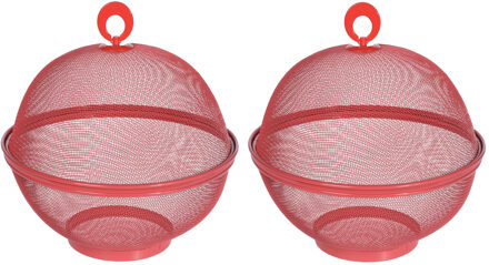 Excellent Houseware Voedselkap/vliegenkap - 2x - 2-laags metaal - 25 cm - rood - ongedierte - vliegenkap