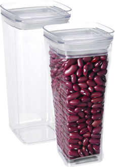 Excellent Houseware Voorraadpot - 2x - met deksel - 1,7L - kunststof - transparant - voorraadbus - Voorraadpot