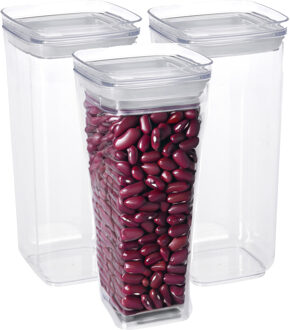 Excellent Houseware Voorraadpot - 3x - met deksel - 1,7L - kunststof - transparant - voorraadbus