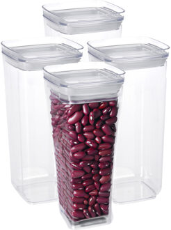 Excellent Houseware Voorraadpot - 4x - met deksel - 1,7L - kunststof - transparant - voorraadbus