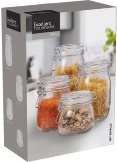Excellent Houseware Voorraadpot glas set 4sts transparant