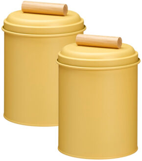 Excellent Houseware Voorraadpot / koekjes bewaarblik Bart - 2x - 14 x 20 cm - metaal - geel - keuken voorraadpotten