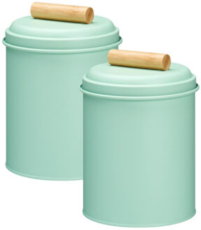 Excellent Houseware Voorraadpot / koekjes bewaarblik Bart - 2x - 14 x 20 cm - metaal - mintgroen - keuken voorraadpotten