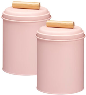 Excellent Houseware Voorraadpot / koekjes bewaarblik Bart - 2x - 14 x 20 cm - metaal - roze - keuken voorraadpotten