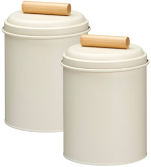 Excellent Houseware Voorraadpot / koekjes bewaarblik Bart - 2x - 14 x 20 cm - metaal - wit - keuken voorraadpotten
